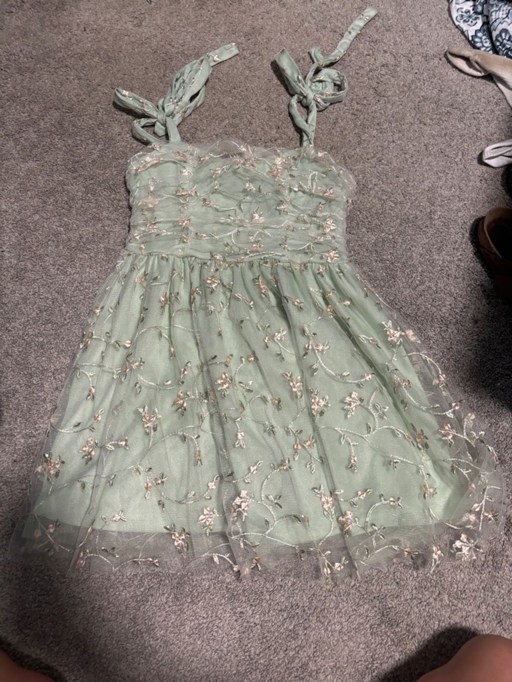 SHEIN Mint Green Embroidered Tulle Mini Dress
